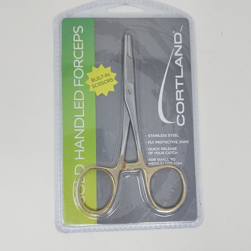 Cortland Gold Handled Forceps Stainless Steel Scissor Quick Release Fishing Tool
